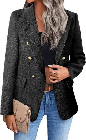 2025 Women's Spring Tweed Blazer Jacket Plaid Fully-Lined Fashion Business Casual Lapel Elegant Coat with Pockets