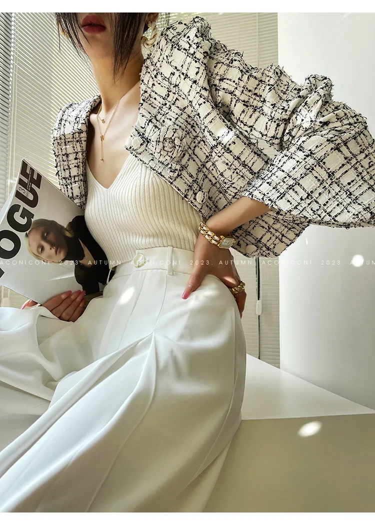 Aconiconi High-end tweed short coat    high-waist skirt two-piece set - Milan Wilderness