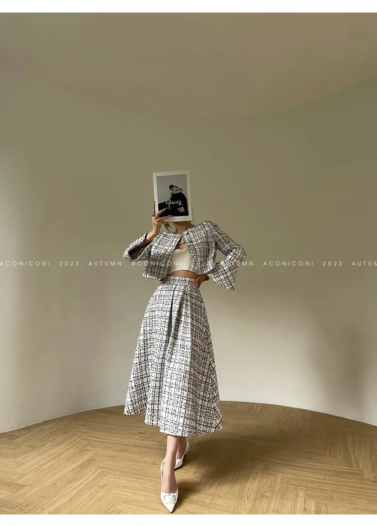 Aconiconi High-end tweed short coat    high-waist skirt two-piece set - Milan Wilderness