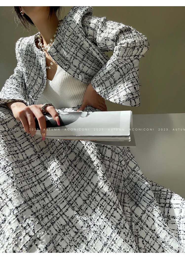 Aconiconi High-end tweed short coat    high-waist skirt two-piece set - Milan Wilderness