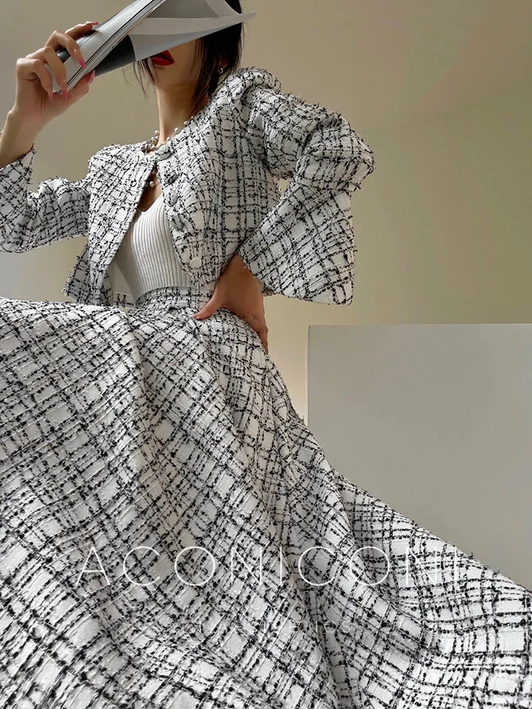 Aconiconi High-end tweed short coat    high-waist skirt two-piece set - Milan Wilderness