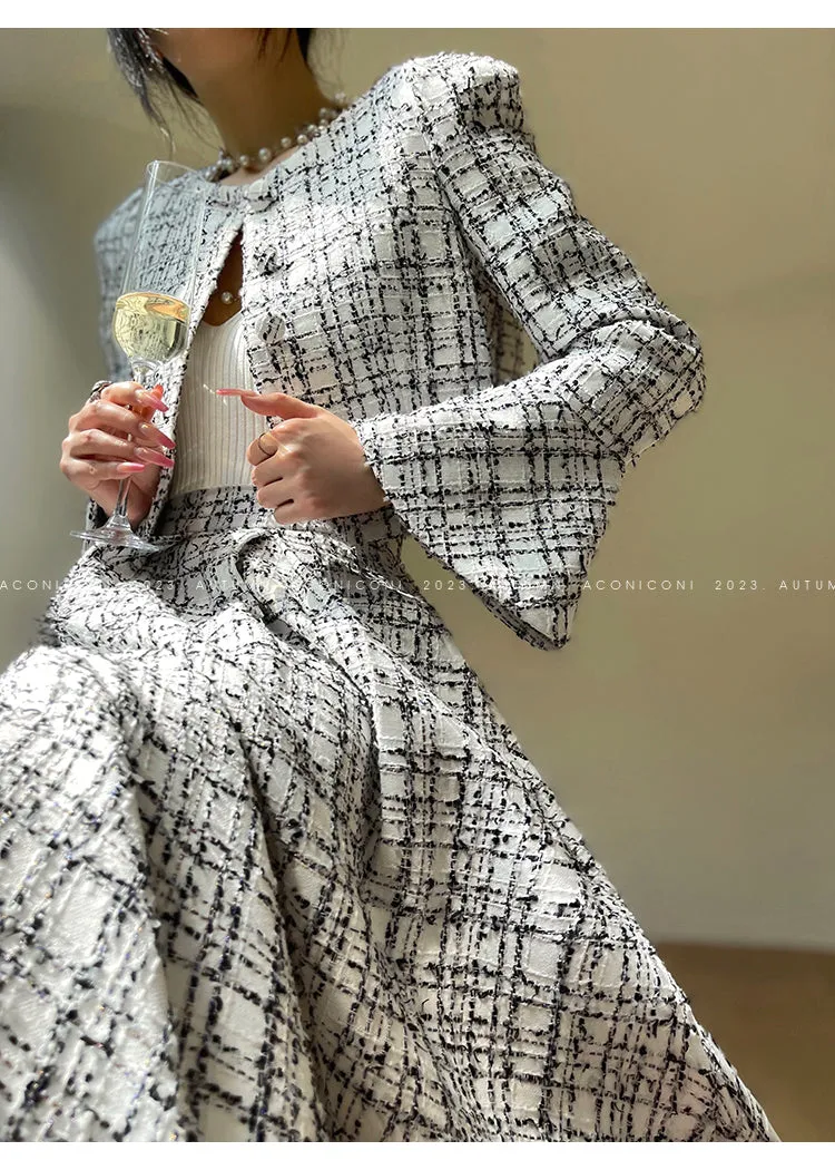 Aconiconi High-end tweed short coat    high-waist skirt two-piece set - Milan Wilderness