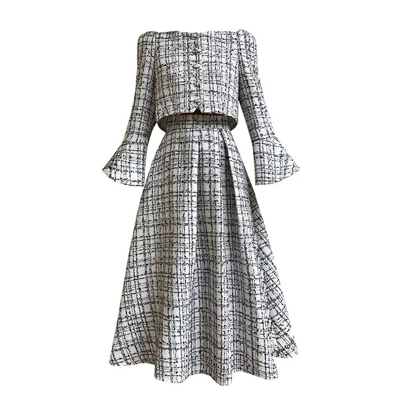 Aconiconi High-end tweed short coat    high-waist skirt two-piece set - Milan Wilderness