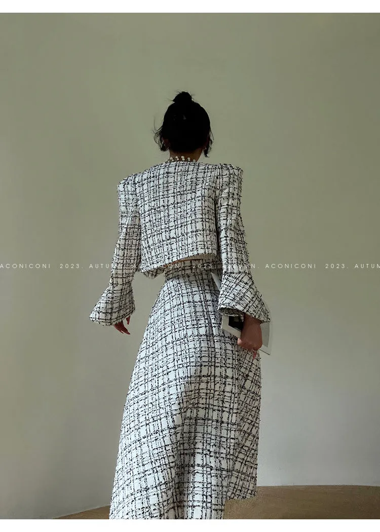 Aconiconi High-end tweed short coat    high-waist skirt two-piece set - Milan Wilderness