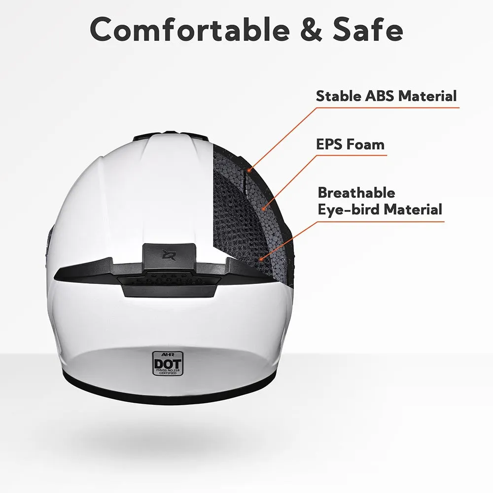 AHR RUN-F3 Full Face DOT Motor Helmet White
