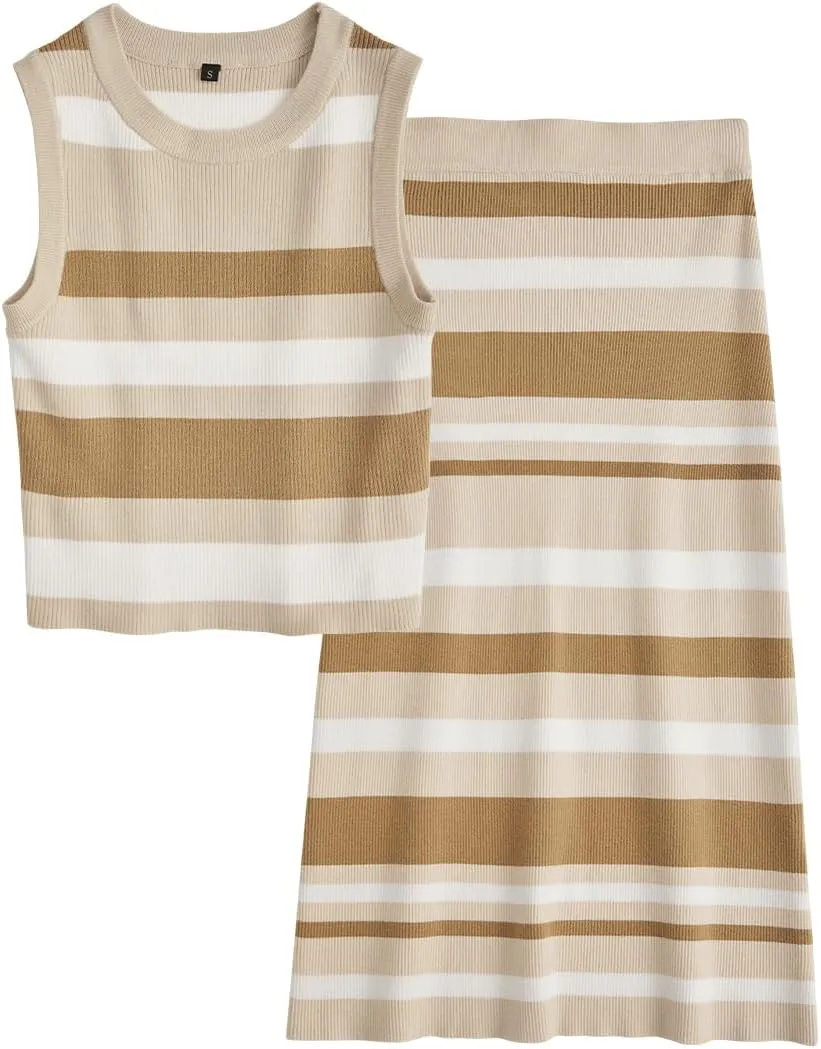 Arach&Cloz Women's Non See Through 2 Piece Sets Summer Tank Top and Midi Skirt Knit Outfits