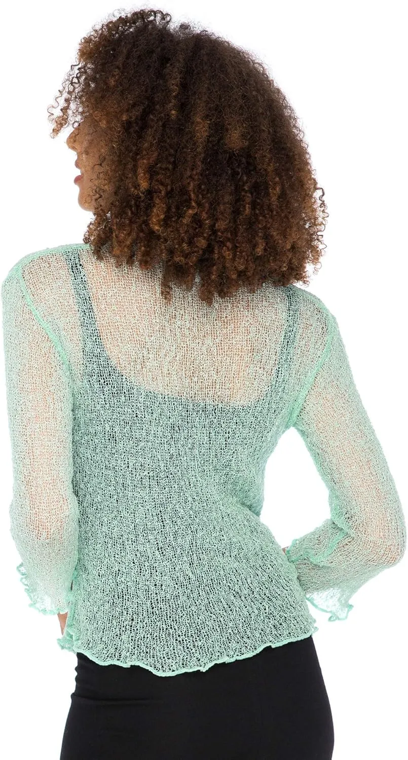 Back From Bali Womens Sheer Shrug Ruffle Cardigan Lightweight Sweater Bolero Arm Cover