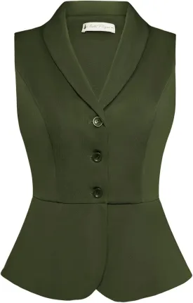 Belle Poque Women's Vintage Vest Top Lapel Collar Button Down Waistcoat V Neck Peplum Dressy Suit Vest for Shirts