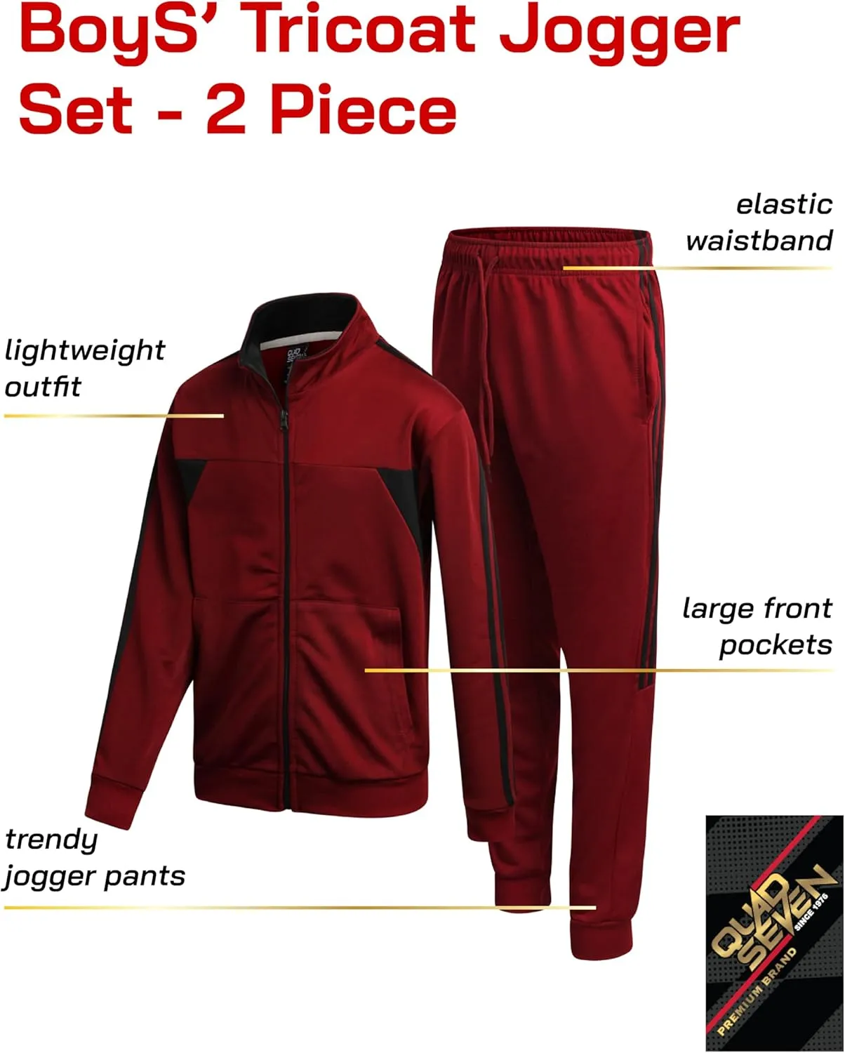 Boys' Tricot Jogger Set - 2 Piece Active Performance Zip-Up Tracksuit Set (Size: 4-18)