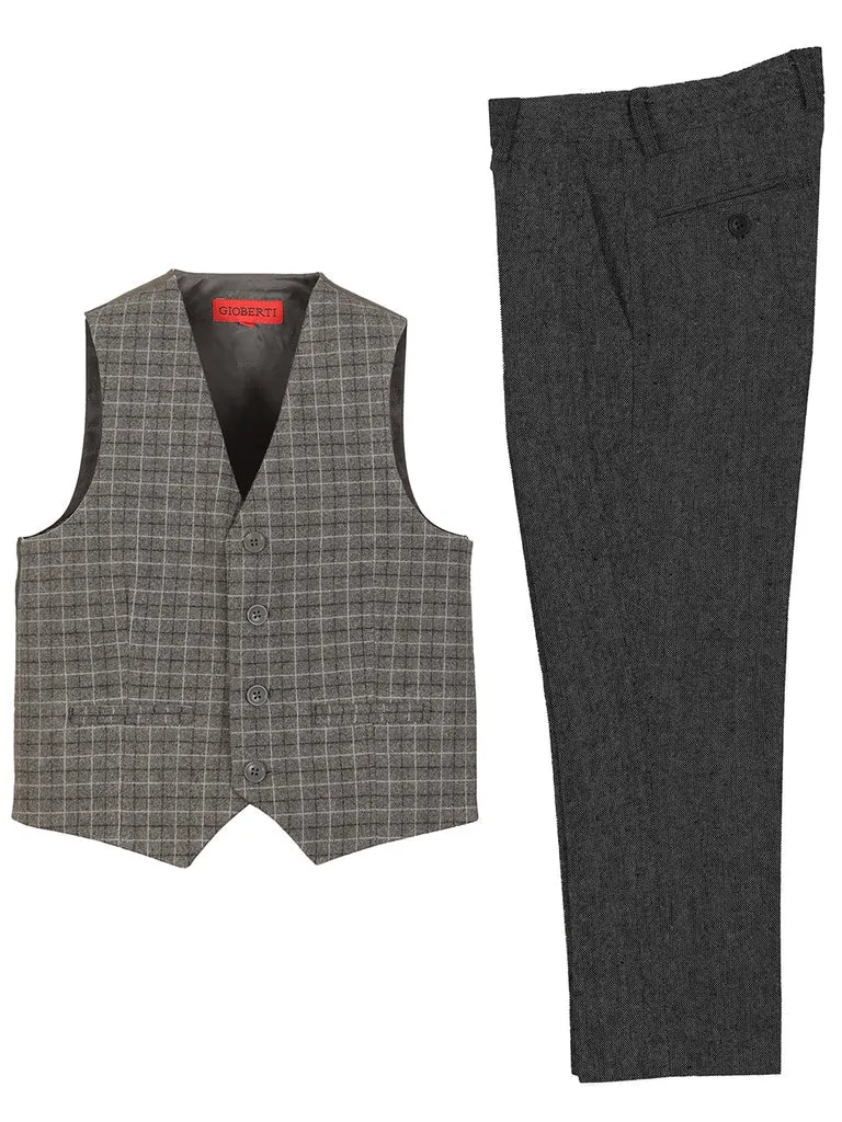 BSV-82P TODDLERS, KIDS AND BOYS 2 PCS PLAID VEST SET SIZE 2-20