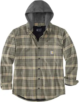 Carhartt Men's Rugged Flex Relaxed Fit Flannel Fleece Lined Hooded Shirt Jac
