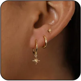 CAROVO Gold Hoop Earrings Set for Women, Dainty 14K Gold/Silver Plated CZ Cartilage Earring Huggie Hoop Earring Set Multiple Piercing Ear Jacket Stud Earrings Jewelry Gifts for Her