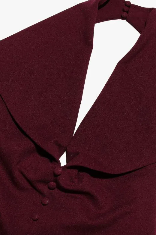 Celine Bodycon V Neck Midi Dress - Red Wine