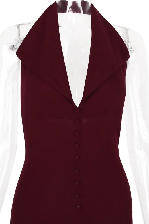 Celine Bodycon V Neck Midi Dress - Red Wine