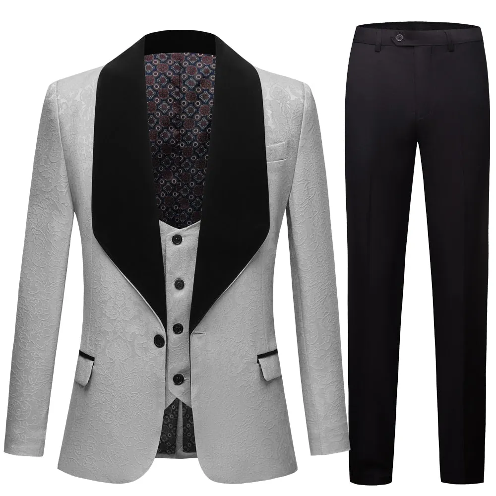 CGSUITS Men's Fashion Formal 3 Piece Aquamarine Blue Green & Black Tuxedo (Jacket   Vest   Pants) Suit Set