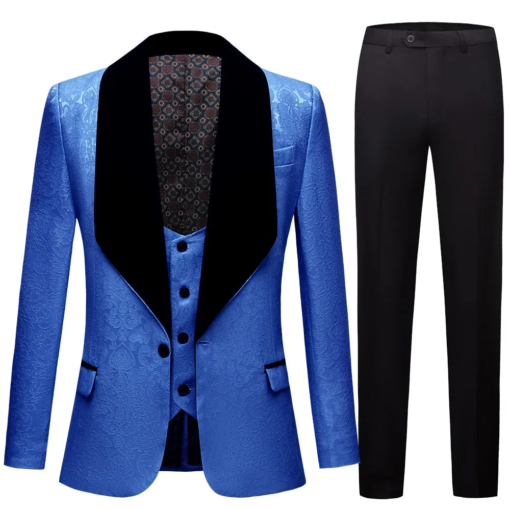 CGSUITS Men's Fashion Formal 3 Piece Aquamarine Blue Green & Black Tuxedo (Jacket   Vest   Pants) Suit Set