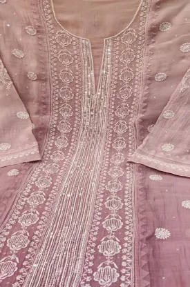 Chic Pink Chikankari Chanderi Silk Suit Set: Embroidered & Unstitched
