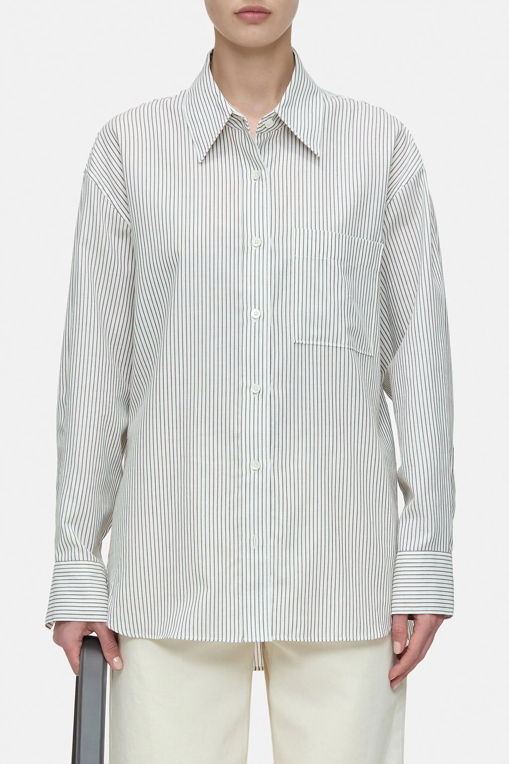 CLOSED WOMENS COTTON/WOOL BLEND SHIRT BLOUSE - IVORY