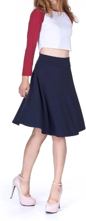 Dani's Choice Impeccable Elastic High Waist A-line Full Flared Swing Skater Knee Length Skirt