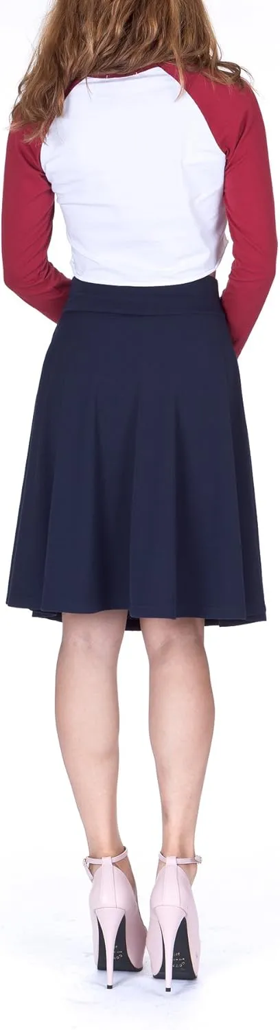 Dani's Choice Impeccable Elastic High Waist A-line Full Flared Swing Skater Knee Length Skirt