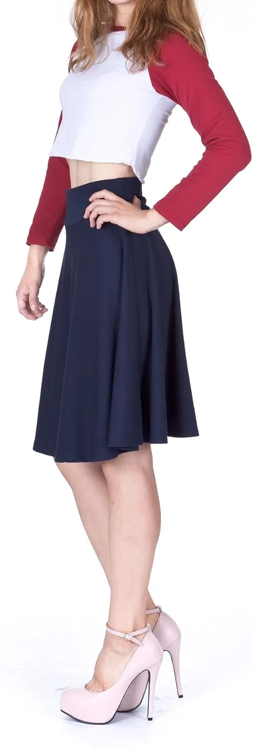 Dani's Choice Impeccable Elastic High Waist A-line Full Flared Swing Skater Knee Length Skirt