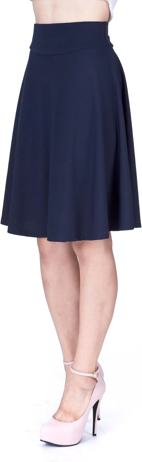 Dani's Choice Impeccable Elastic High Waist A-line Full Flared Swing Skater Knee Length Skirt