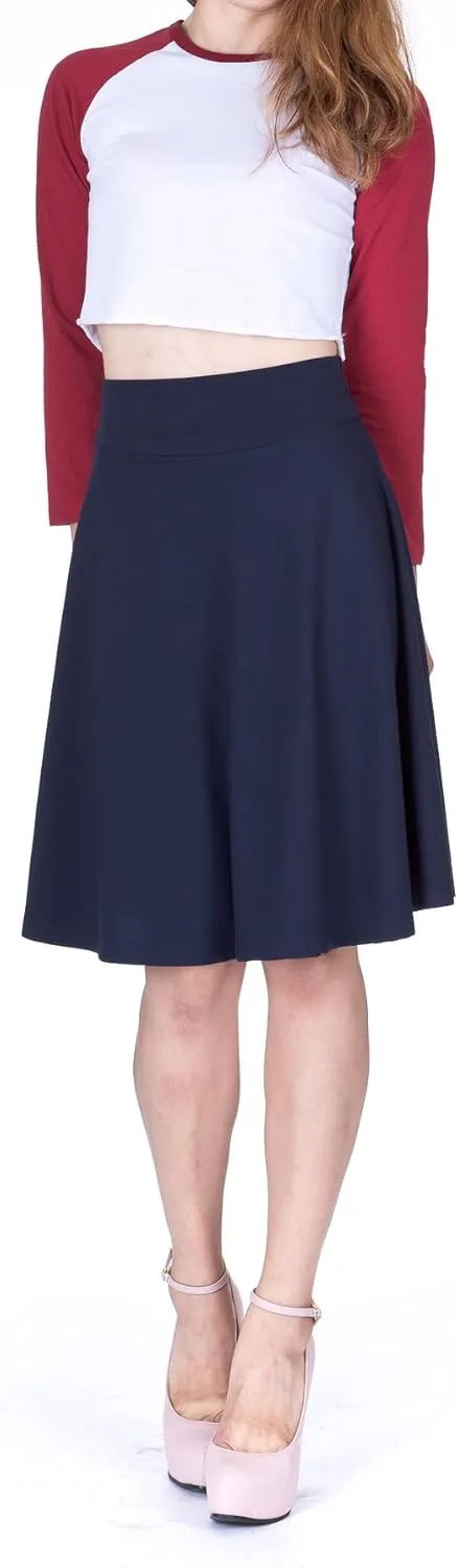 Dani's Choice Impeccable Elastic High Waist A-line Full Flared Swing Skater Knee Length Skirt
