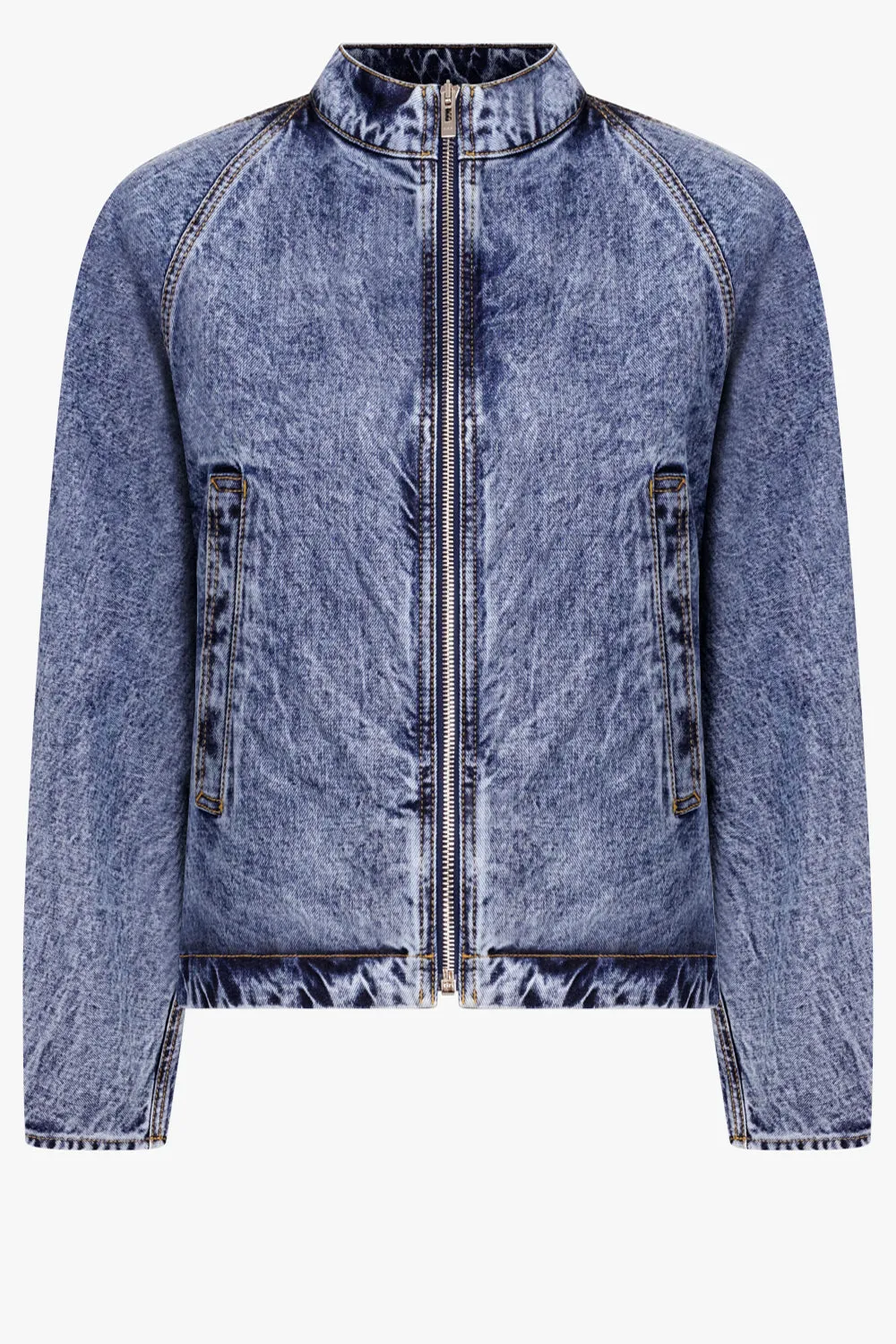 Denim High Neck Zip Jacket | Blue Snow