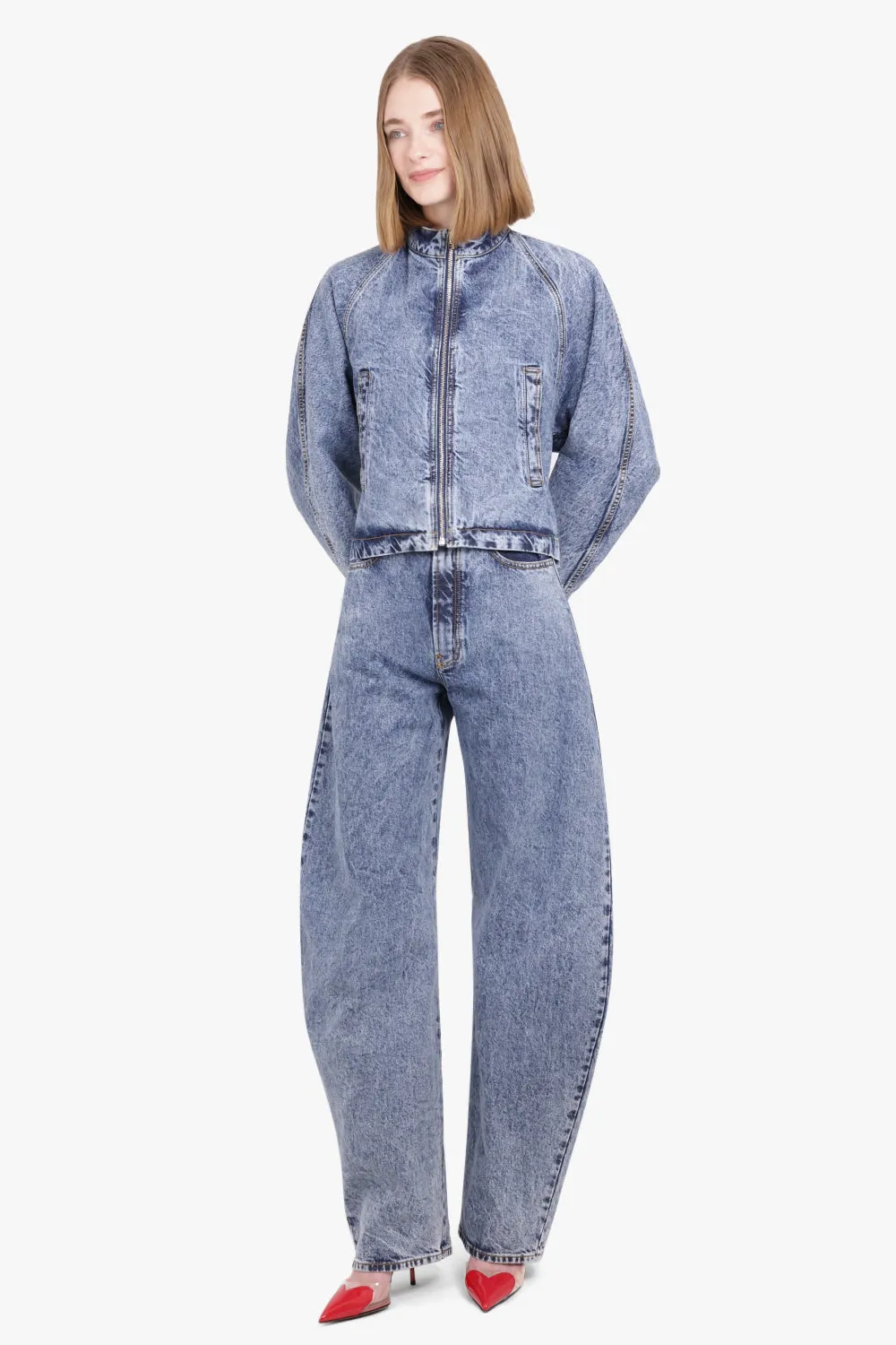 Denim High Neck Zip Jacket | Blue Snow