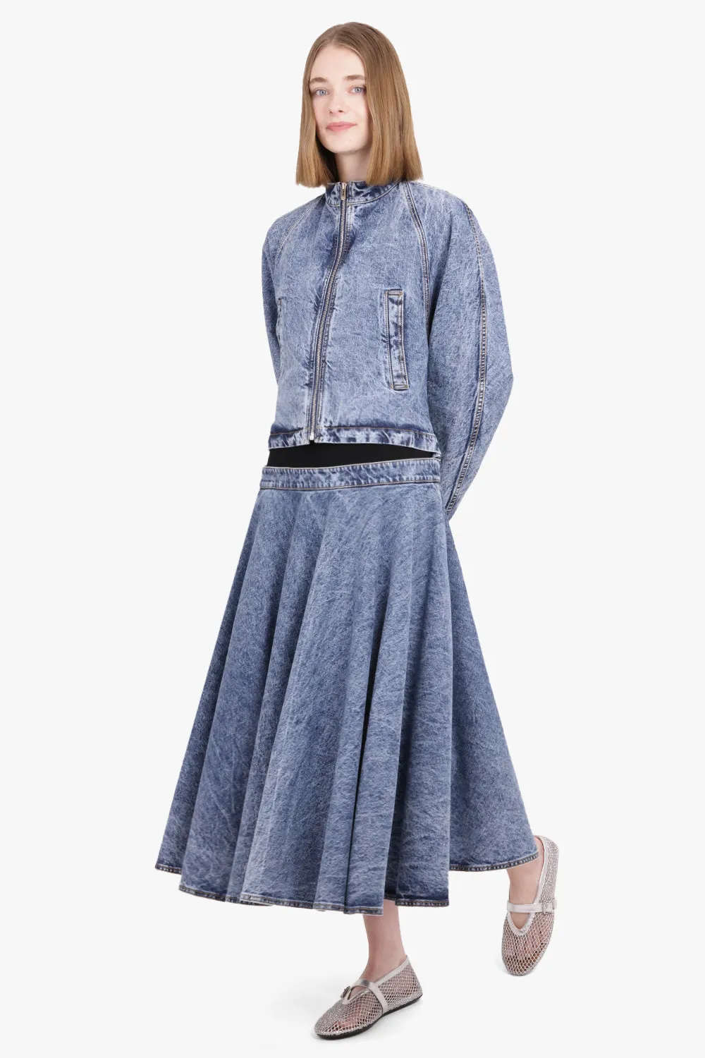 Denim High Neck Zip Jacket | Blue Snow