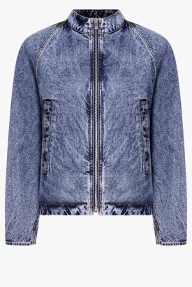 Denim High Neck Zip Jacket | Blue Snow