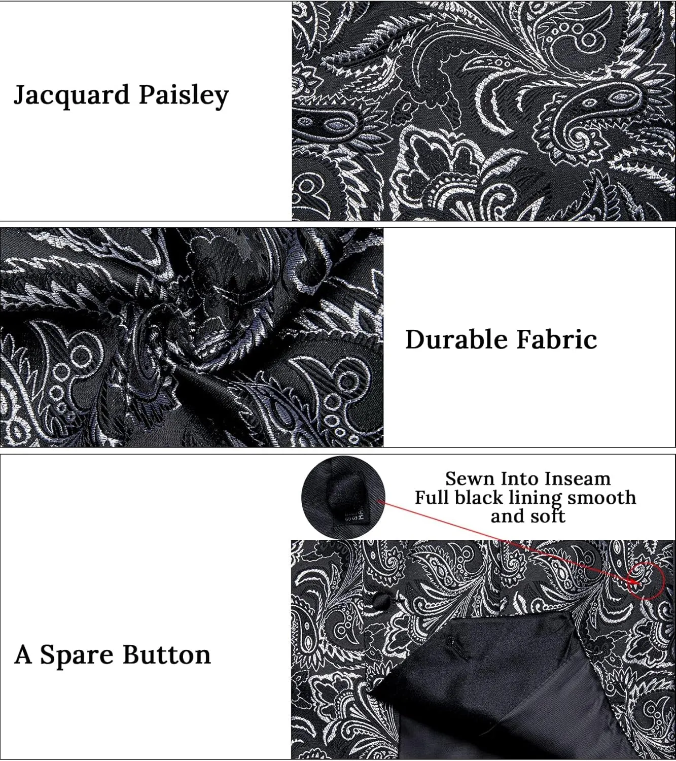 DiBanGu Mens Paisley Suit Vest Silk Jacquard Waistcoat and Necktie Set Formal Shawl Collar Dress Vest 7PCS for Wedding Party