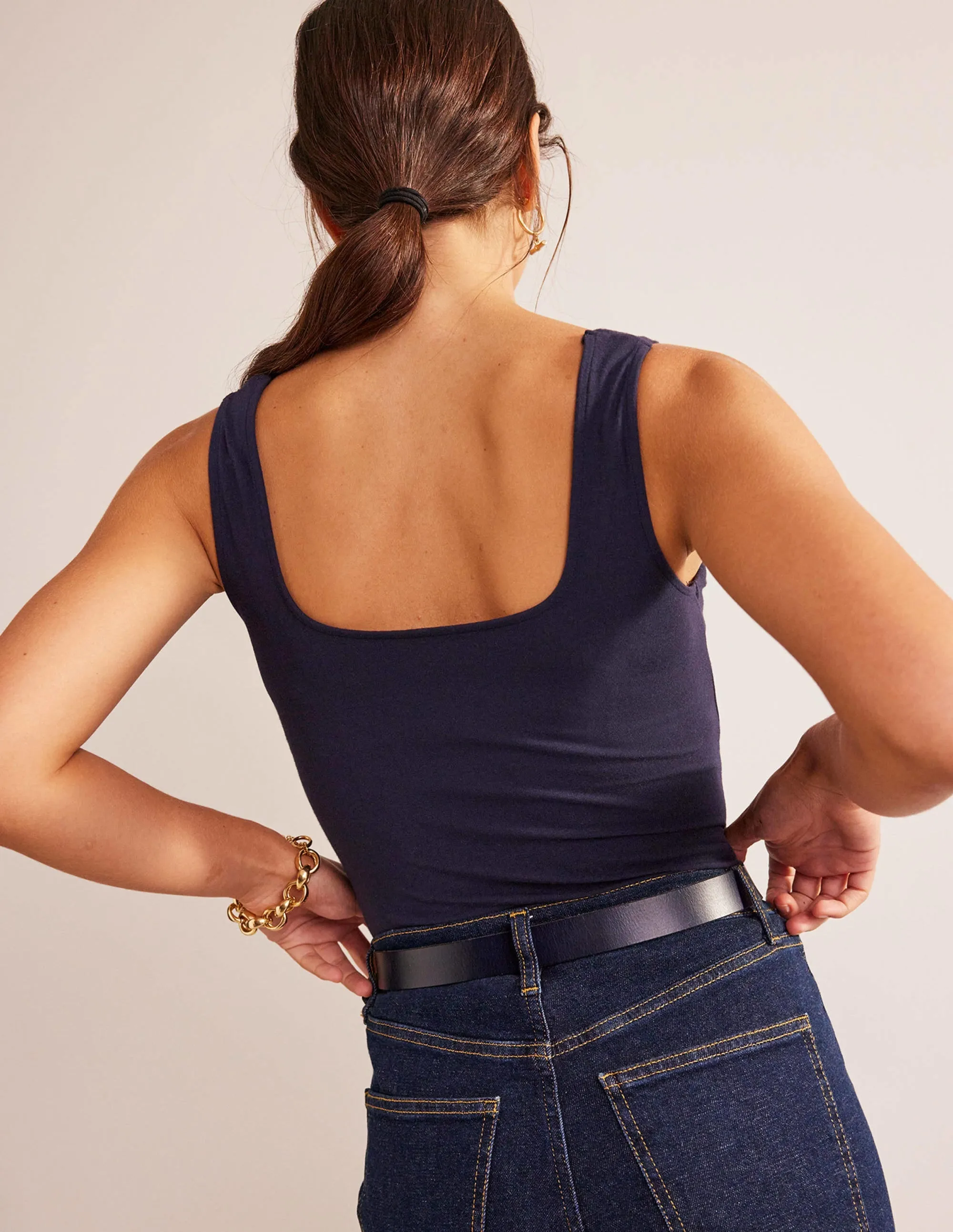 Double Layer Square Neck Vest-Navy