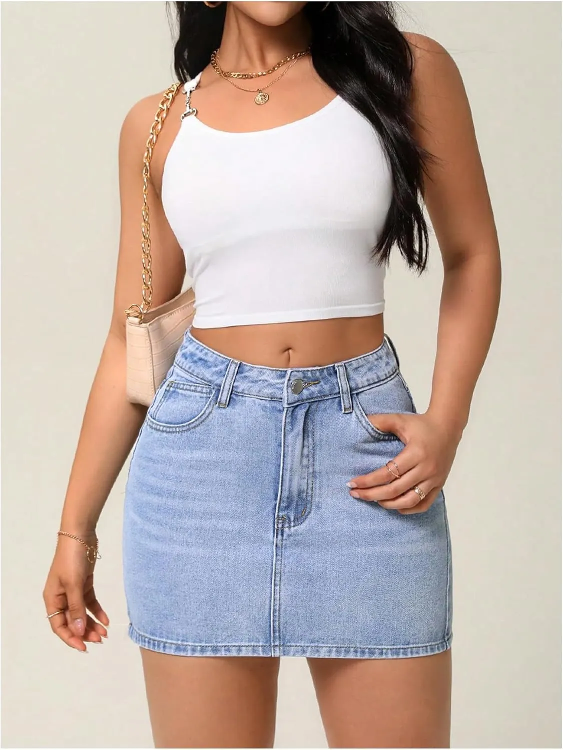 Floerns Women's Casual Mid Waist Denim Skirts Streetwear Bodycon Mini Skirt