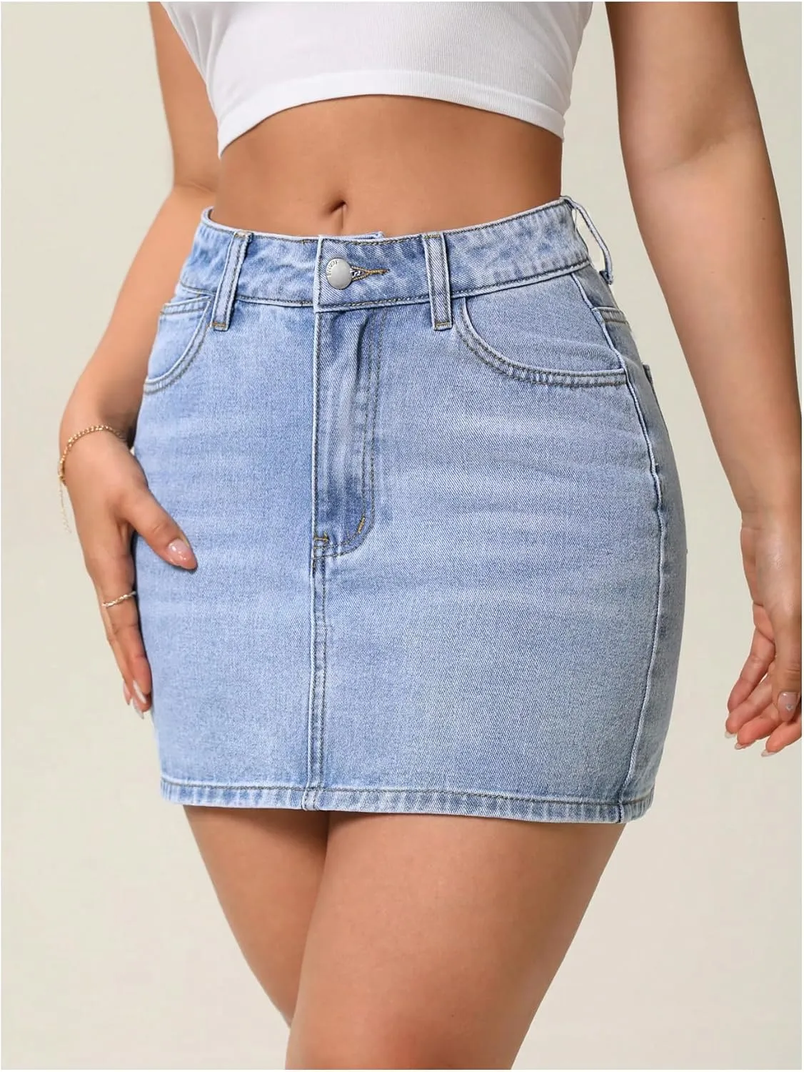 Floerns Women's Casual Mid Waist Denim Skirts Streetwear Bodycon Mini Skirt