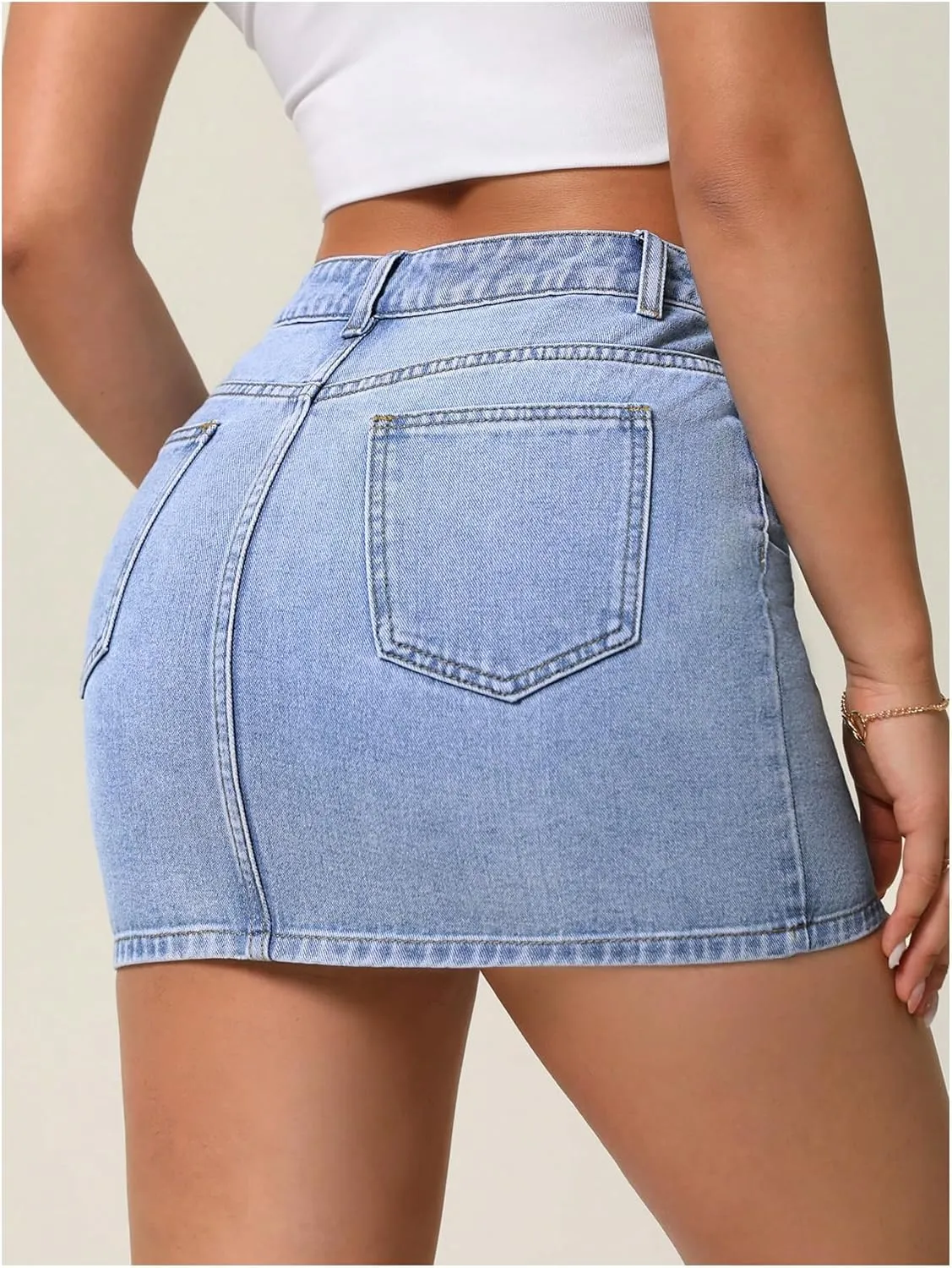 Floerns Women's Casual Mid Waist Denim Skirts Streetwear Bodycon Mini Skirt