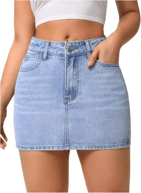 Floerns Women's Casual Mid Waist Denim Skirts Streetwear Bodycon Mini Skirt