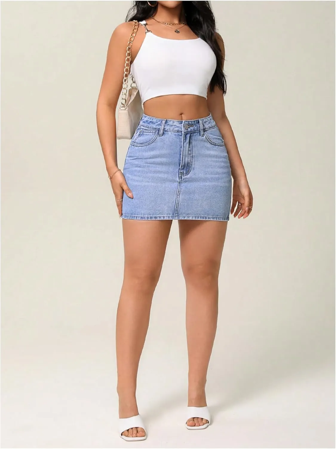 Floerns Women's Casual Mid Waist Denim Skirts Streetwear Bodycon Mini Skirt