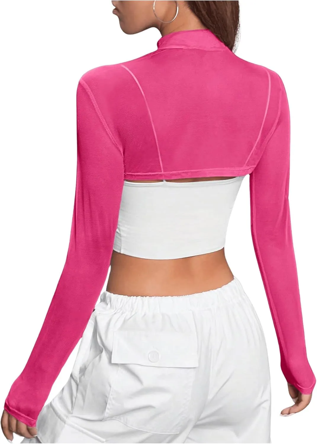 Floerns Women's Mock Neck Long Sleeve Clubwear Mesh Super Crop Top Without Bra