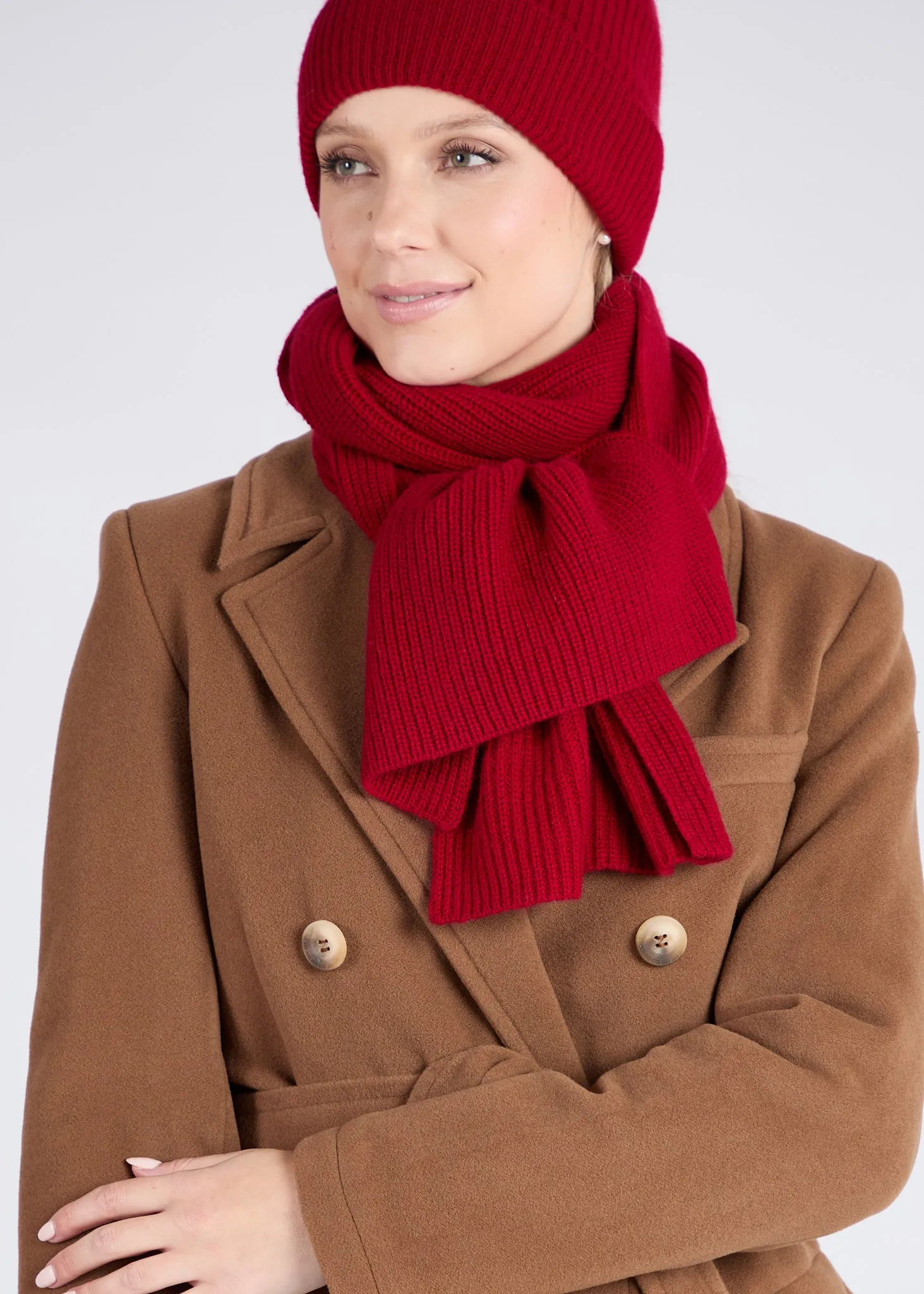Foxford Red Ribbed Cashmere Scarf