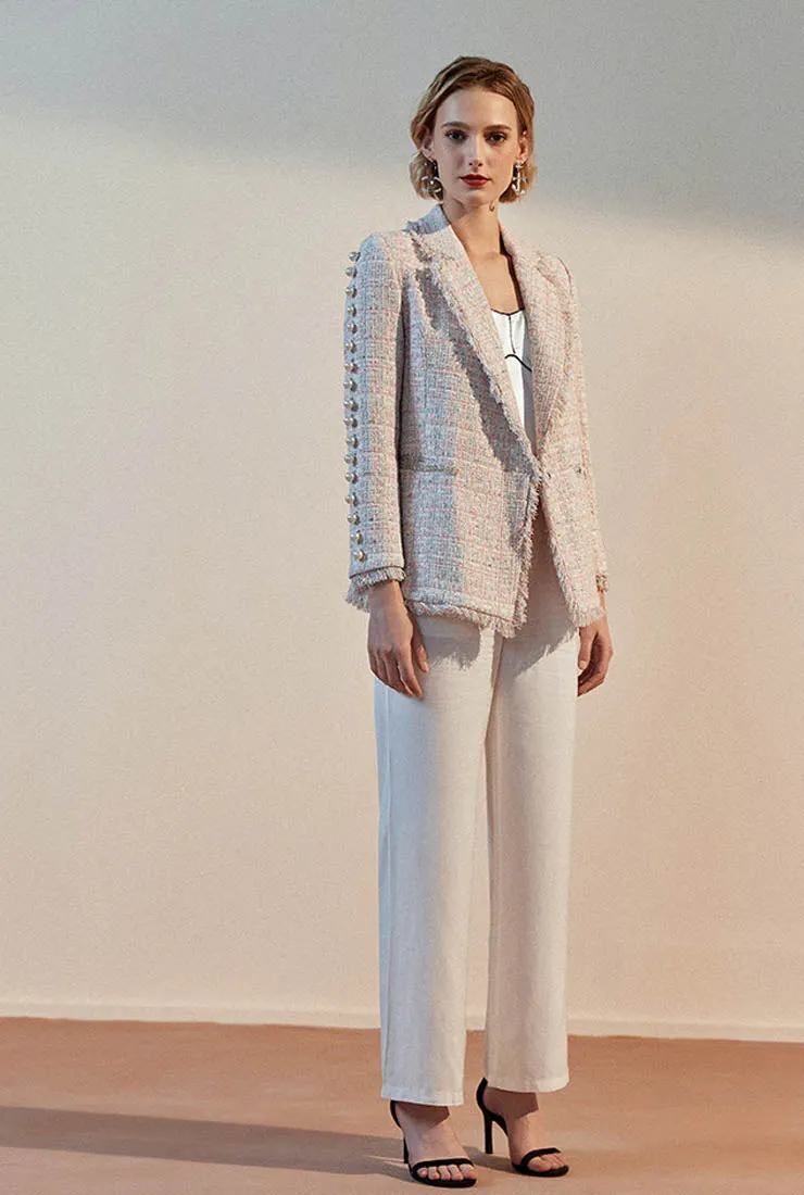 Fringed Pearl Decoration Tweed Blazer