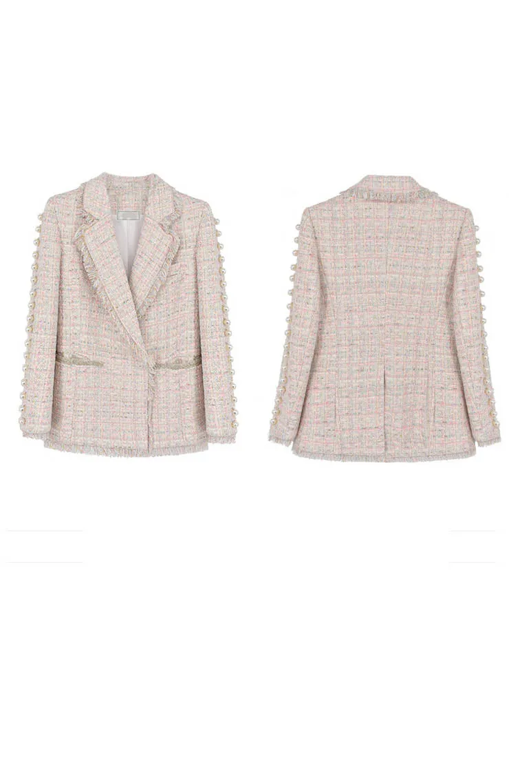 Fringed Pearl Decoration Tweed Blazer