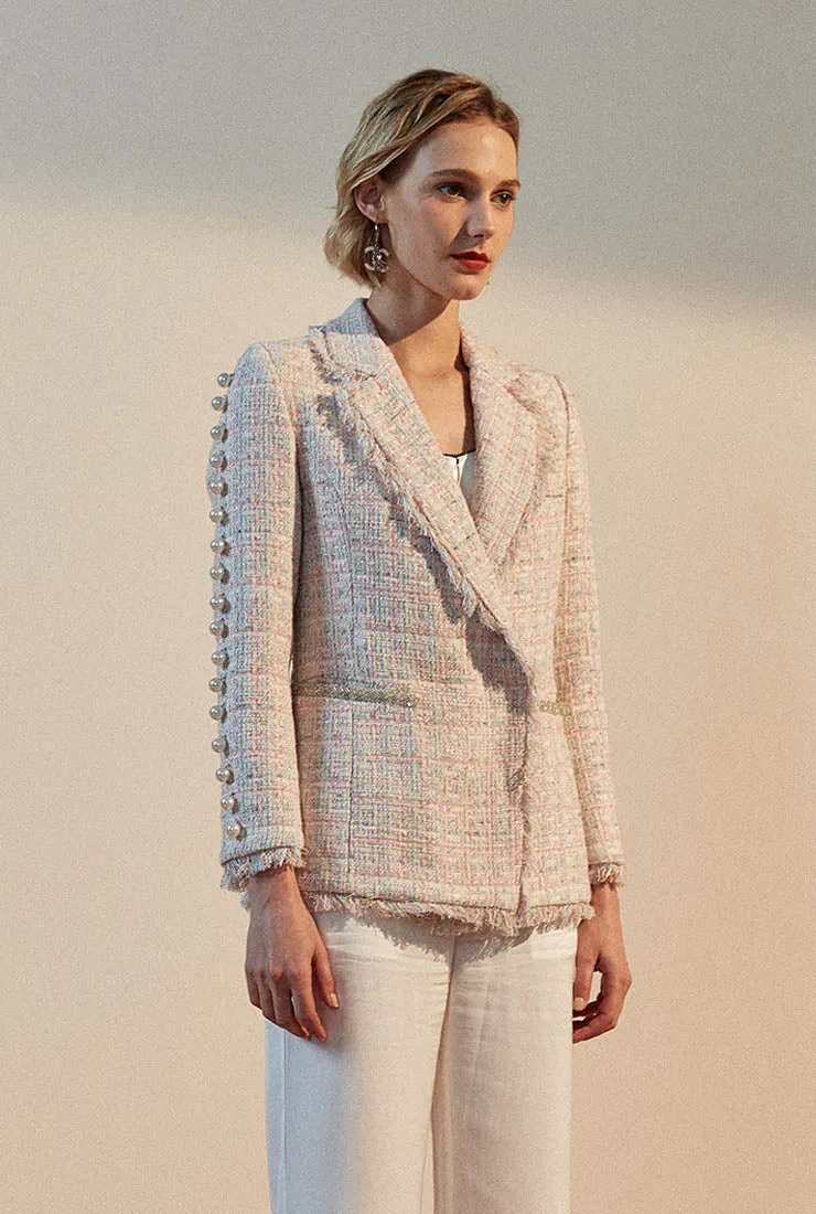 Fringed Pearl Decoration Tweed Blazer