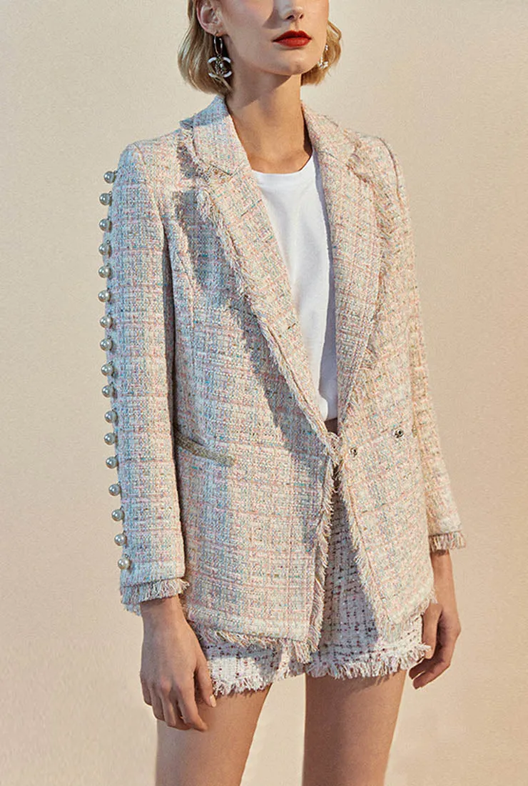 Fringed Pearl Decoration Tweed Blazer