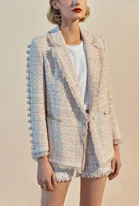 Fringed Pearl Decoration Tweed Blazer