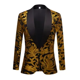 Gold Sequin Glitter Embellished Suit Blazer 2 Set