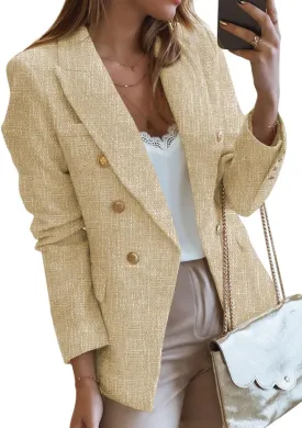 Happy Sailed Womens Tweed Blazers Casual Long Sleeve Double Breasted Open Front Blazer Jackets Work Suits