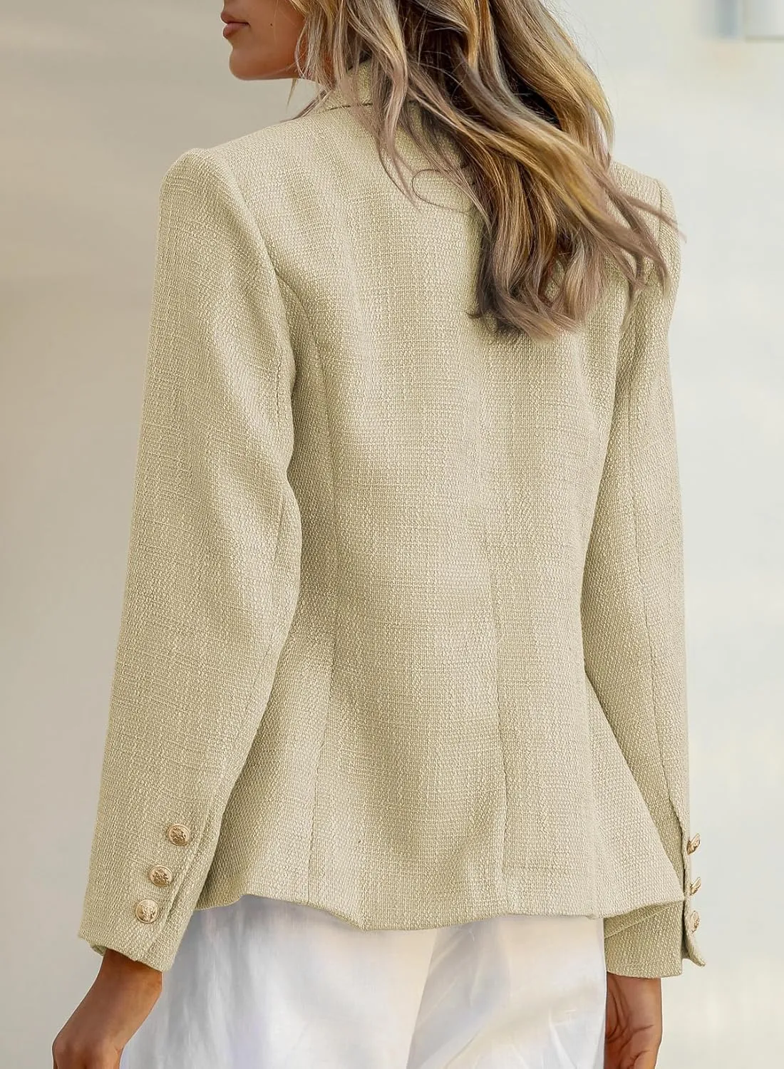 Happy Sailed Womens Tweed Blazers Casual Long Sleeve Double Breasted Open Front Blazer Jackets Work Suits