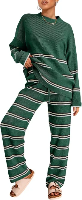 LILLUSORY 2 Piece Sets for Women 2025 Two Piece Lounge Sets Fall Fashion Oversized Striped Knit Sweaters Outfits Clothes