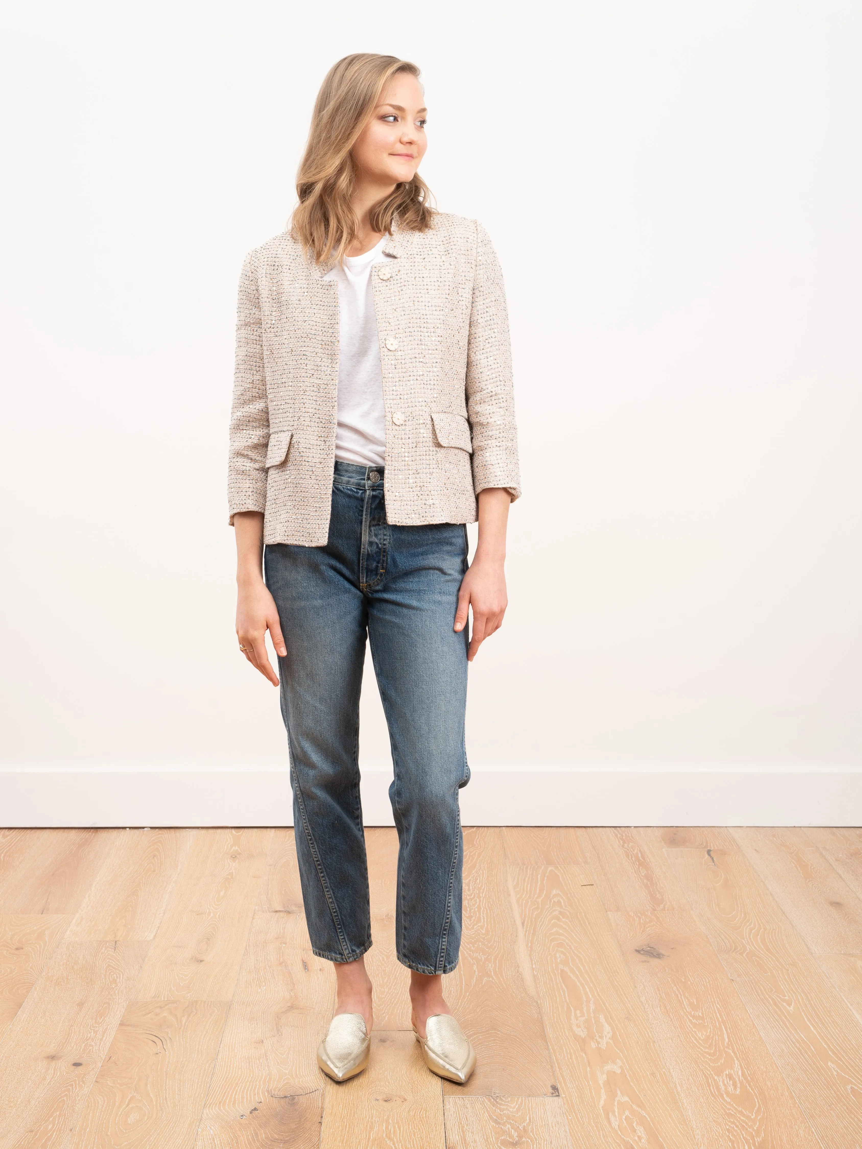 lurex tweed short coat - beige 2000
